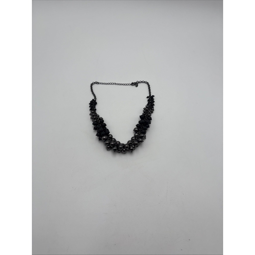 Lia Sophia Necklace Choker Black Beads 16" Inch Gun Metal GrayRare Discontinued - Picture 8 of 13